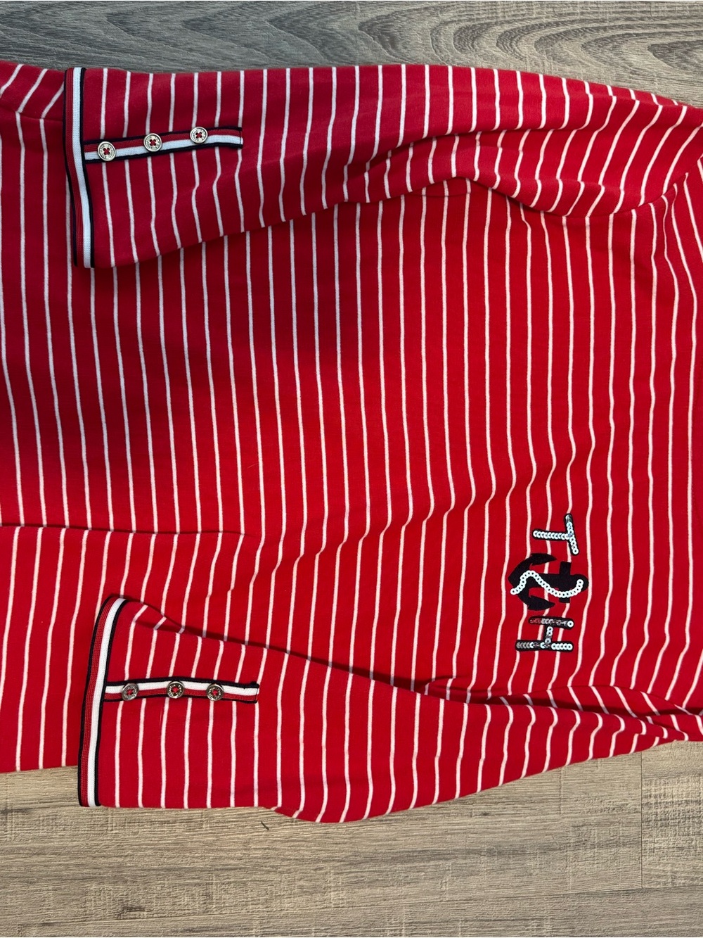 Tommy Hilfiger Red and White Striped Long Sleeve Tee with Embroidered Logo